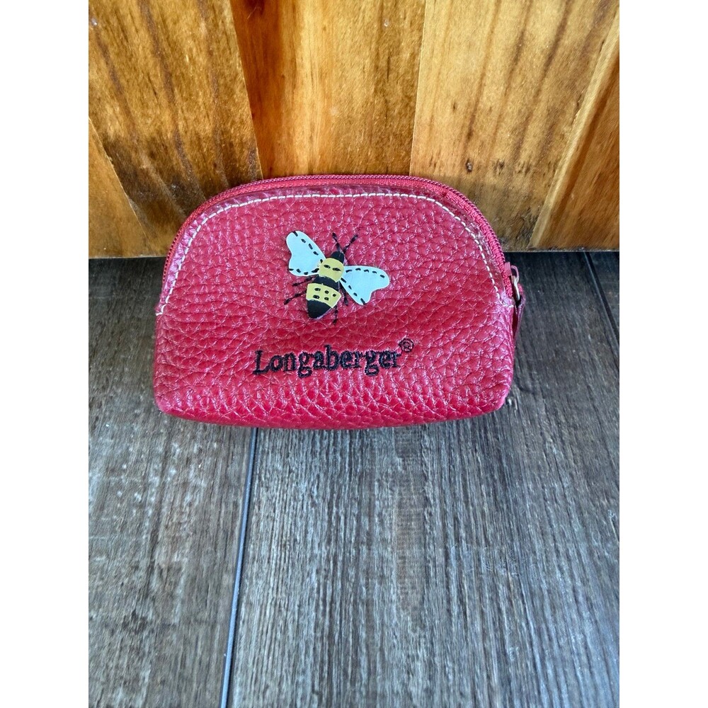 Longaberger Bee Red Leather Coin/Change Purse